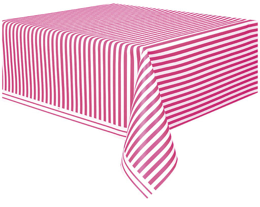 Hot Pink Stripes Plastic Table Cover