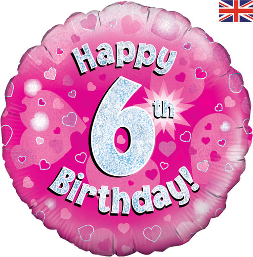 18'' Foil Happy 6th Birthday Pink