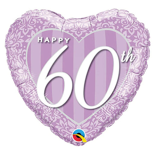 18'' Happy 60th Damask Heart Foil Balloon