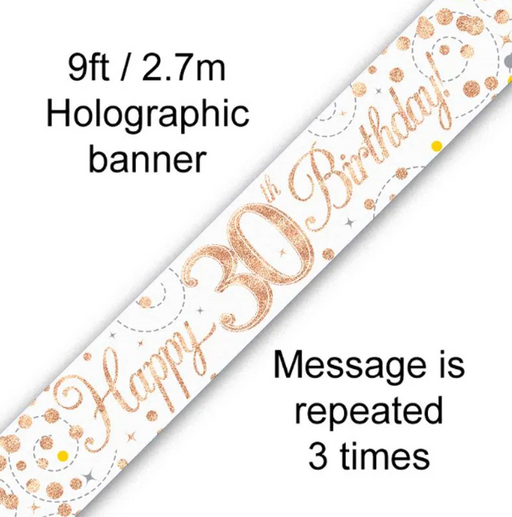 White & Rose Gold 30th Birthday Foil Banner