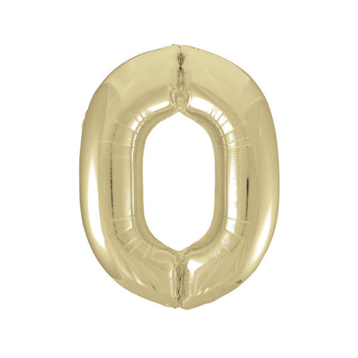 Champagne Gold Number 0 Shaped Foil Balloon 34'', Packaged