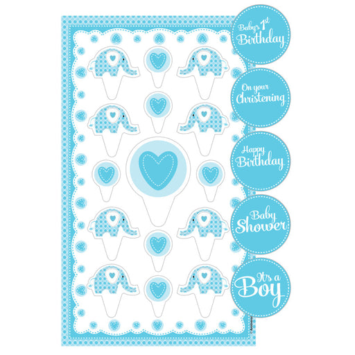 Blue Elephant Cake Topper Kit With Stickers 26.5 X 15.5Cm