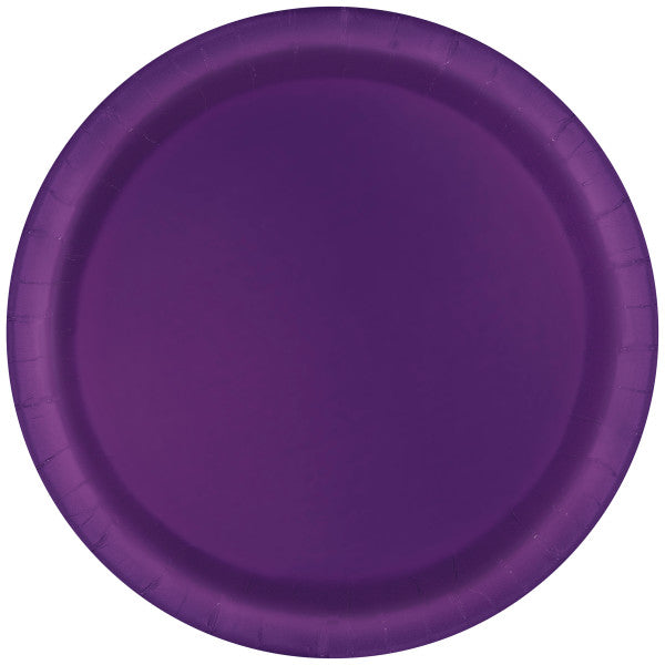 Assiettes rondes unies de 9 po, violet profond, paquet de 8