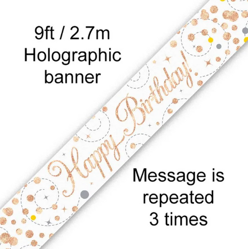 White & Rose Gold Happy Birthday Foil Banner