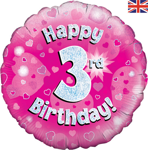 18'' Foil Happy 3rd Birthday Pink
