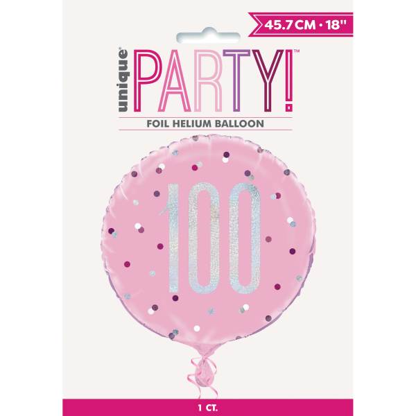 Birthday Pink Glitz Number 100 Round Foil Balloon 18'' Age 100