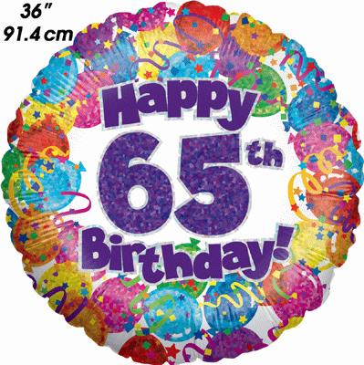 65th Birthday Holographic Balloon 40In