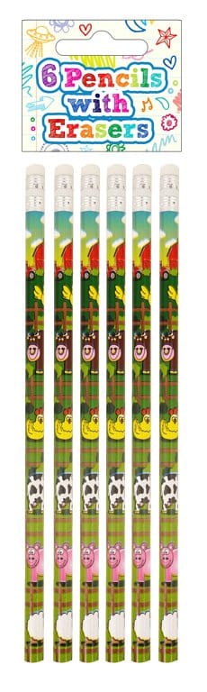 Henbrandt Pencils Farm Pencils with Erasers (6 pieces)