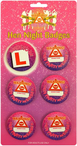 Henbrandt Hen Night Party Badges 6pk