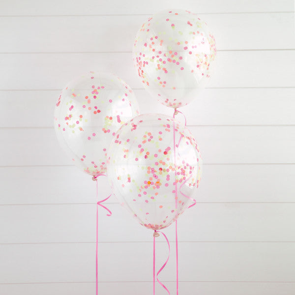 Clear Latex Balloons With Neon Confetti 12'', 6Ct
