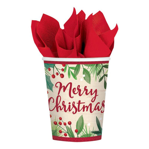 Merry Holly Day Paper Cups 266Ml 8pk