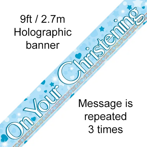 On Your Christening Blue Foil Banner