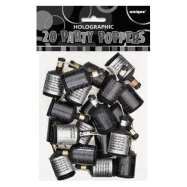 BLACK PARTY POPPERS 20PK