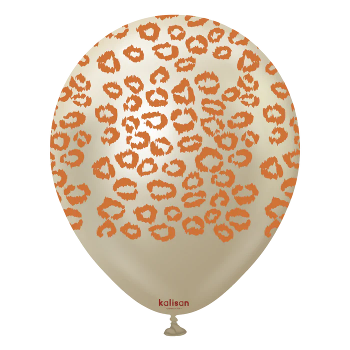 12" White Gold (Caramel) Safari Leopard Print Balloons (25pk)