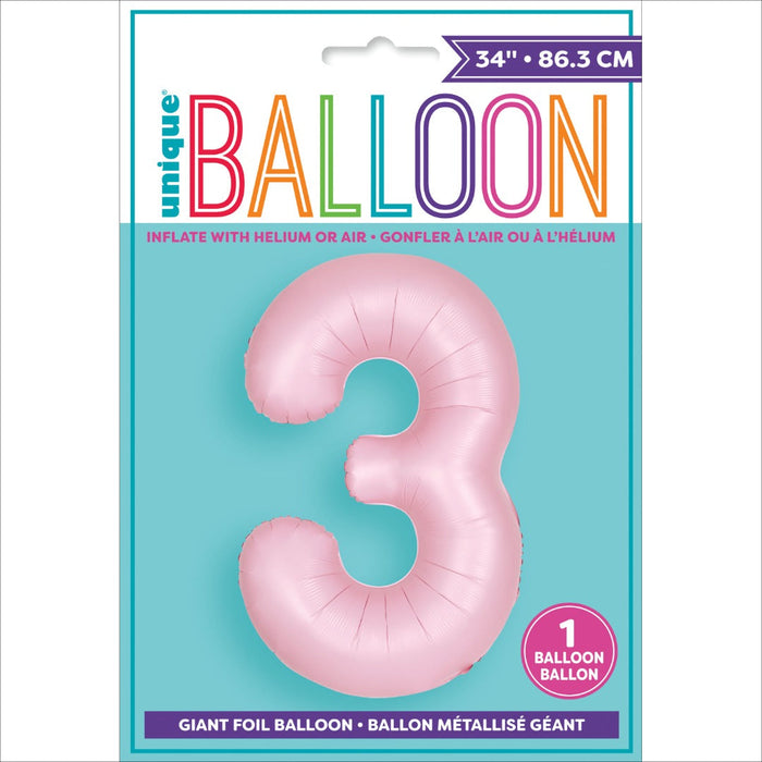 Matte Lovely Pink Number 3 Shaped Foil Balloon 34''