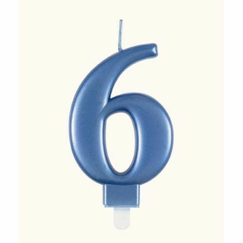 Metallic Blue Number 6 Candle