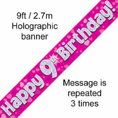 Foil Banner 9th Birthday Pink