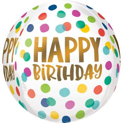 Polka Dot & Gold Happy Birthday Balloon Orbz
