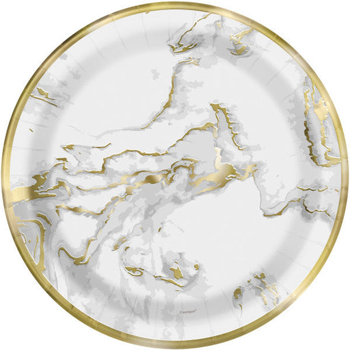 Gold Foil Marble Round 9" Dinner Plates (10pk)