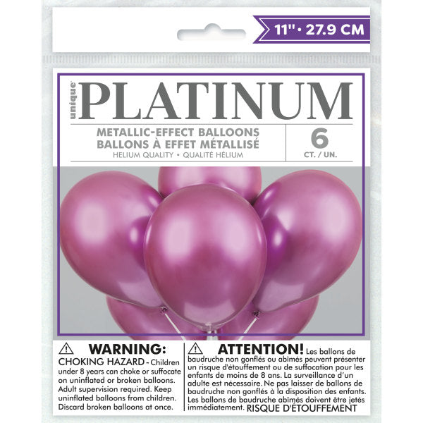 Pink Platinum 11'' Latex Balloons, 6Ct