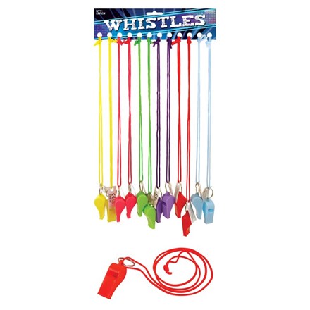 Neon Plastic Whistle Assorted Colours 12pk