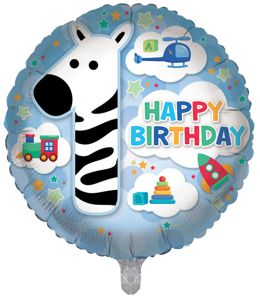 You'Re 1 Today Giraffe/Zebra Blue 18 Inch Foil Balloon
