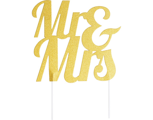 Mr & Mrs Golden Glitter Cake Topper 9.5'' 