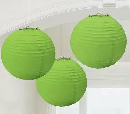 Green Round Paper Lanterns 24Cm 3pk