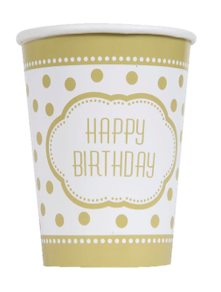 Golden Birthday Paper Party Cups 8pk