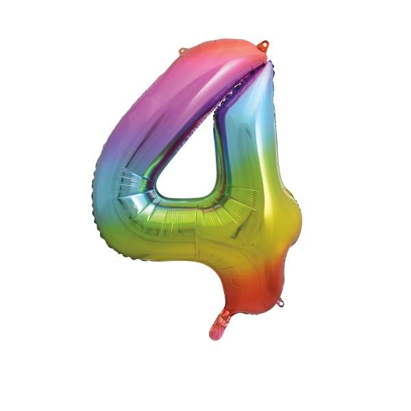 Rainbow Number 4 Shaped Foil Balloon 34'',