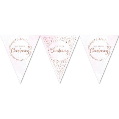 On Your Christening Pink Paper Bunting 3.7m