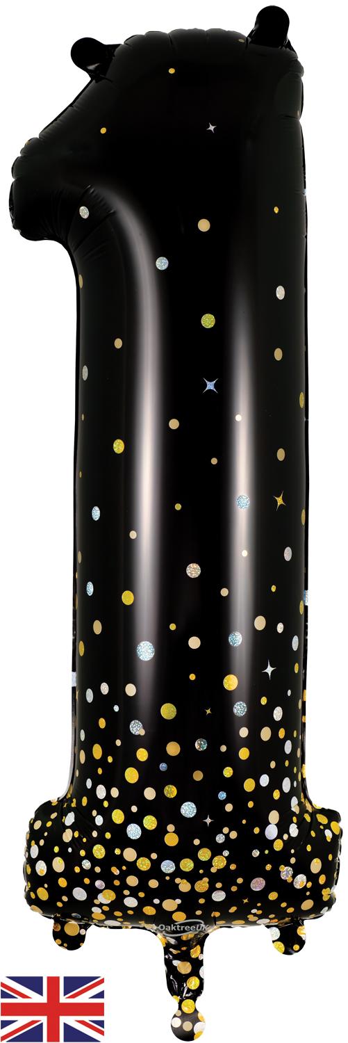 34" Number 1 Sparkling Fizz Holographic Black and Gold