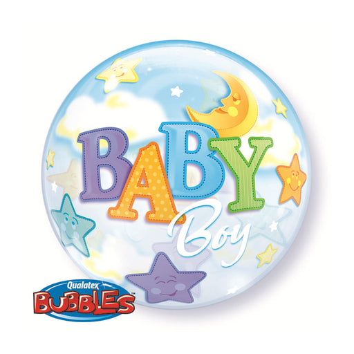 22'' Single Bubble Baby Boy Moon & Stars
