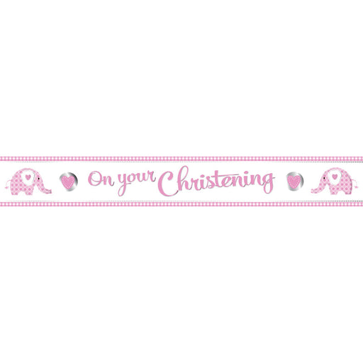 Christening Pink Elephant Foil Banner 9Ft