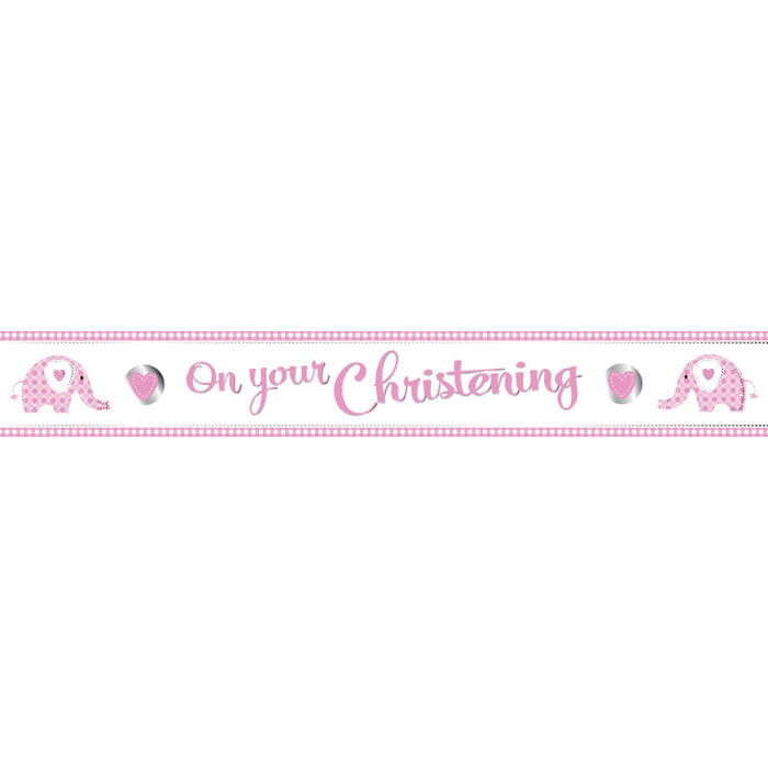 Christening Pink Elephant Foil Banner 9Ft