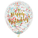Glitzy Gold Birthday Clear Latex Balloons With Confetti 12'', 6Ct