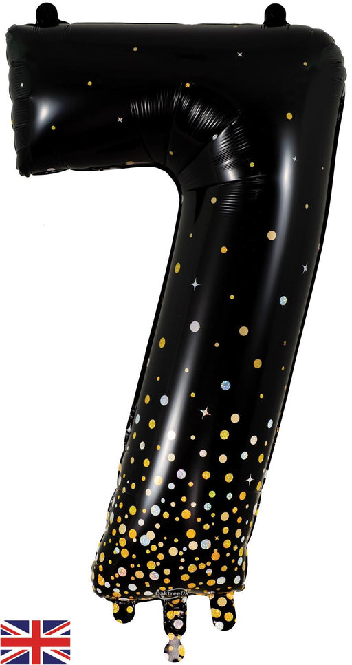 34" Number 7 Sparkling Fizz Holographic Black and Gold
