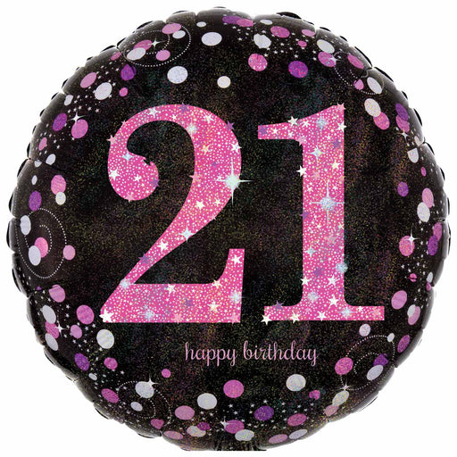 18'' Black & Pink Sparkling 21st Foil