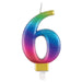 Rainbow Metallic Number 6 Candle