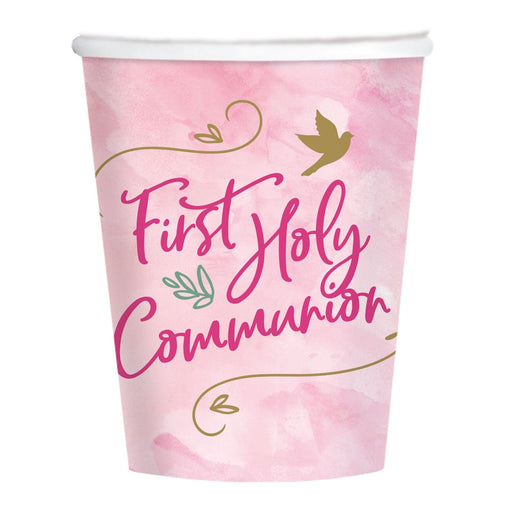 Pink First Holy Communion Paper Party Cups 8pk