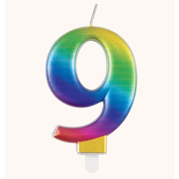 Rainbow Metallic Number 9 Candle