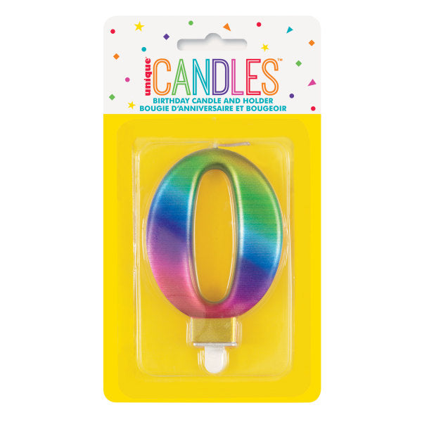 Rainbow Metallic Number 0  Candle
