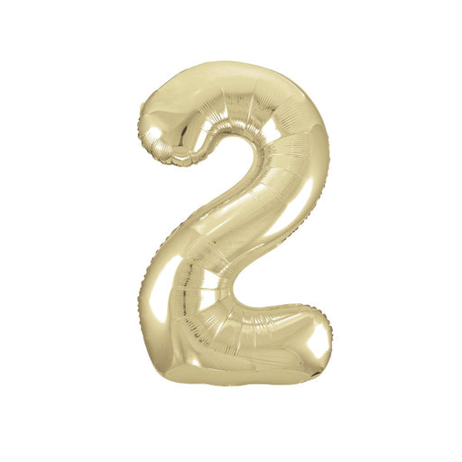 34'' Champagne Gold Number 2 Shaped Foil Balloon Packaged