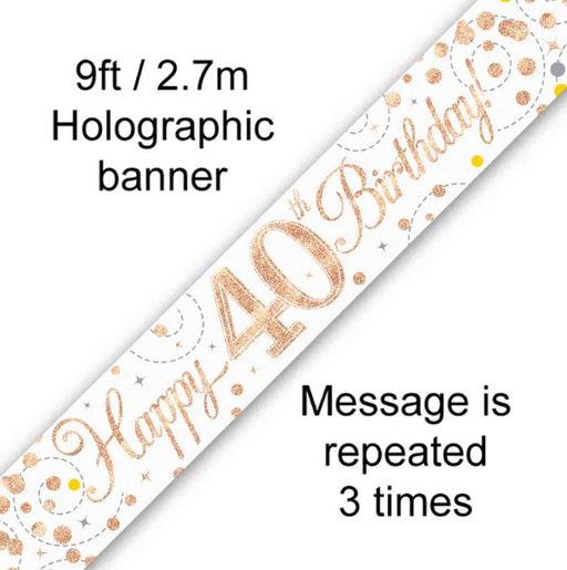 White & Rose Gold 40th Birthday Foil Banner