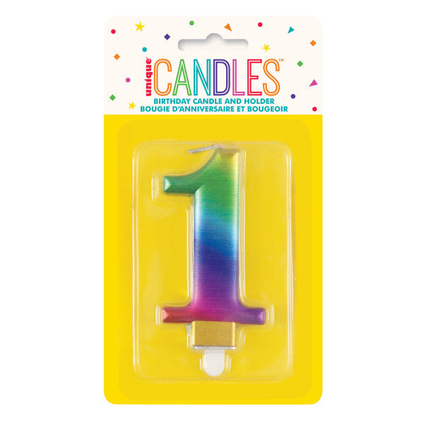 Rainbow Metallic Number 1 Candle
