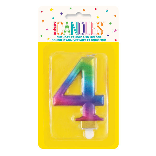 Rainbow Metallic Number 4 Candle