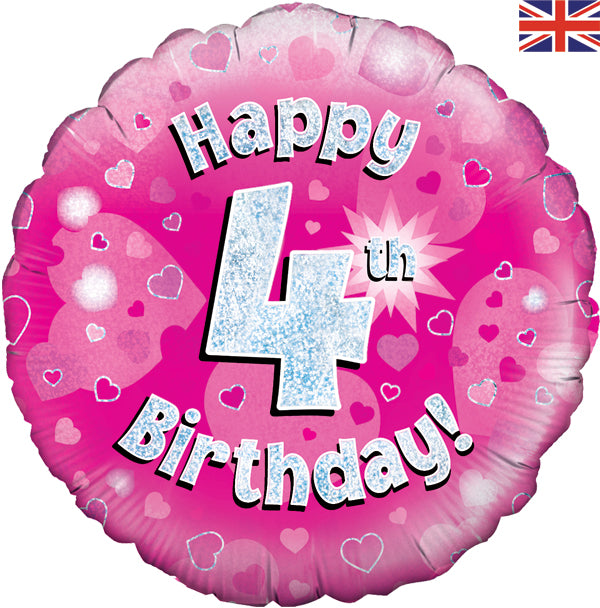 18'' Foil Happy 4th Birthday Pink