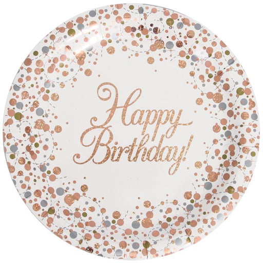 Oaktree Happy Birthday Sparkling Fizz Rose Gold 23cm Plates 8pcs