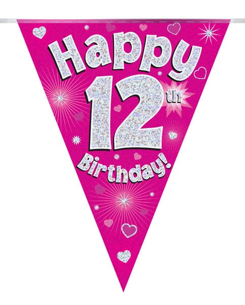 Oaktree UK 12th Birthday Bunting Pink - 11 Flags 3.9M