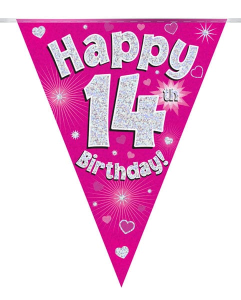 Oaktree UK 14th Birthday Bunting Pink - 11 Flags 3.9M